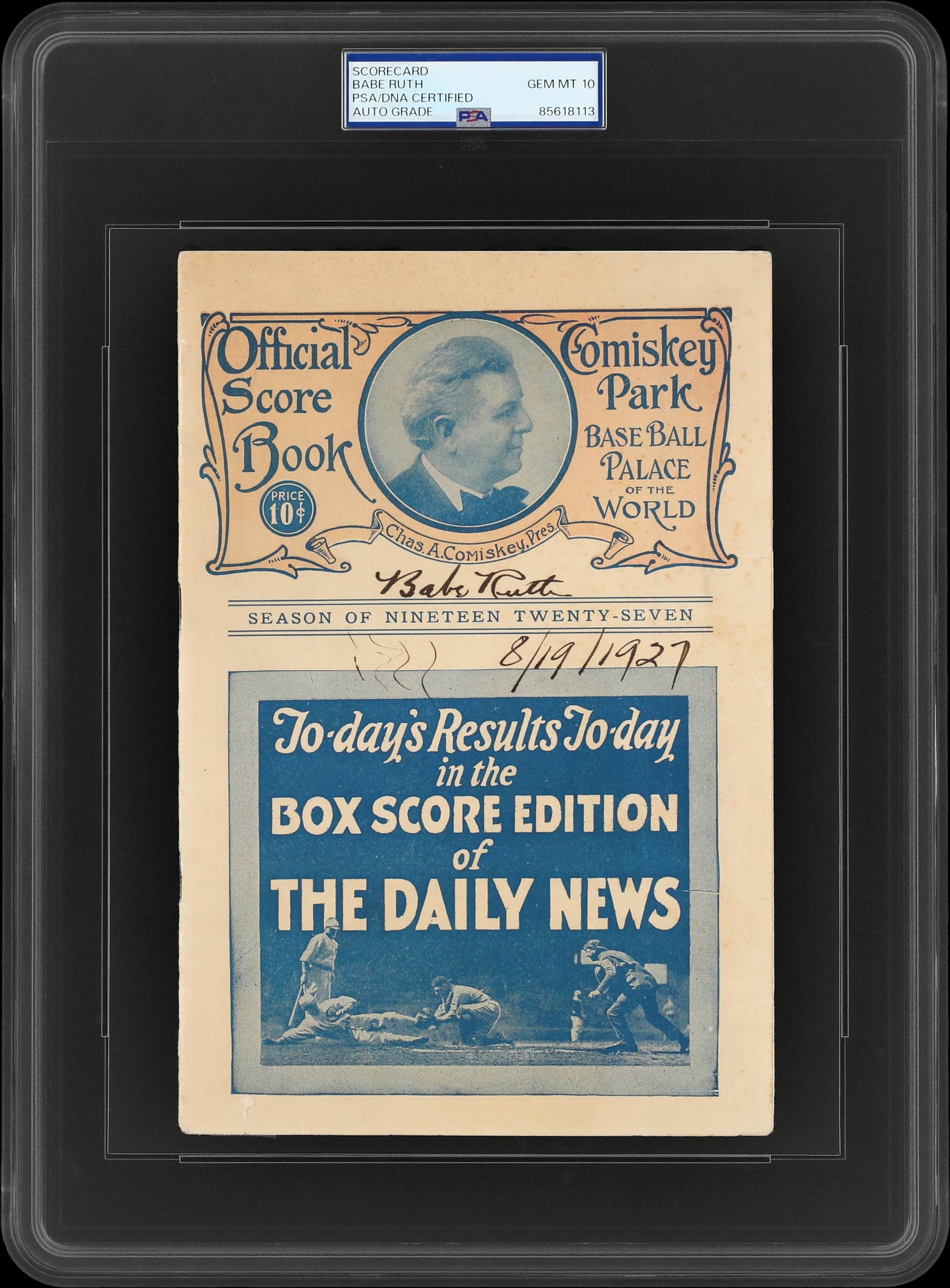 1927 Babe Ruth Signed Comiskey Park Official Score Book. PSA 10