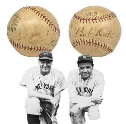 Babe Ruth &amp; Lou Gehrig Dual Signed Baseball. 1929 New York Yankees. PSA/DNA