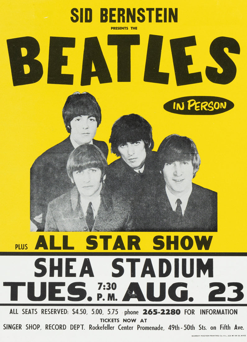 The Beatles 1966 Shea Stadium Concert Display, Original Ticket and Poster.