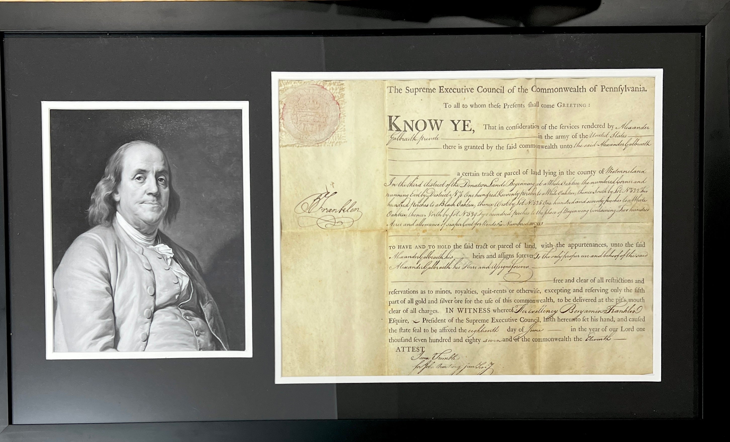 Benjamin Franklin Signed 1787 Original Document