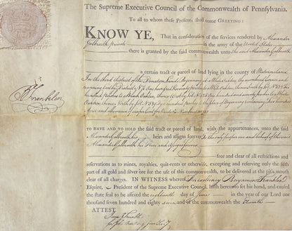 Benjamin Franklin Signed 1787 Original Document