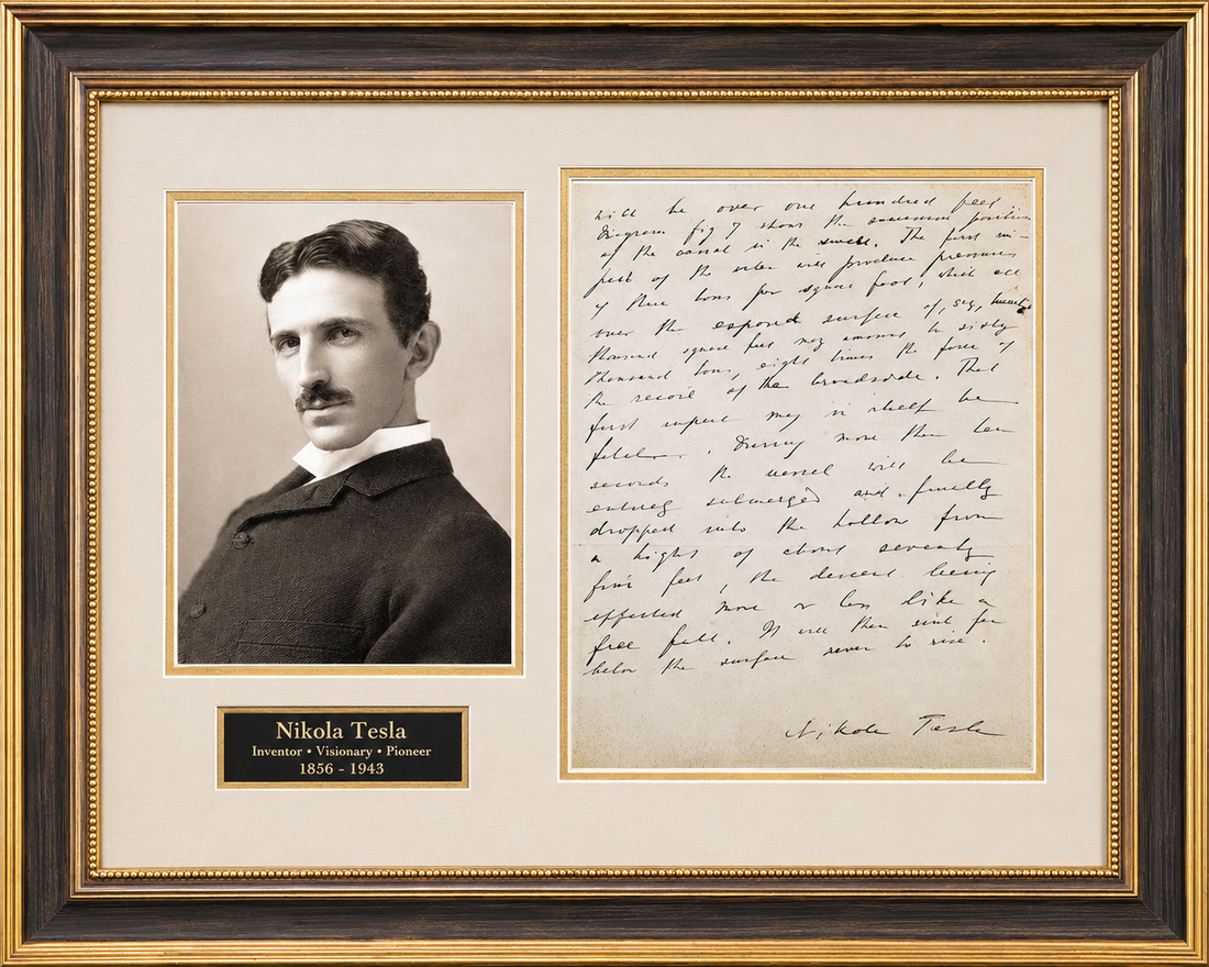 1907 Nikola Tesla Original Handwritten and Signed Manuscript. The Birth of Wireless &amp; Autonomous Systems. JSA