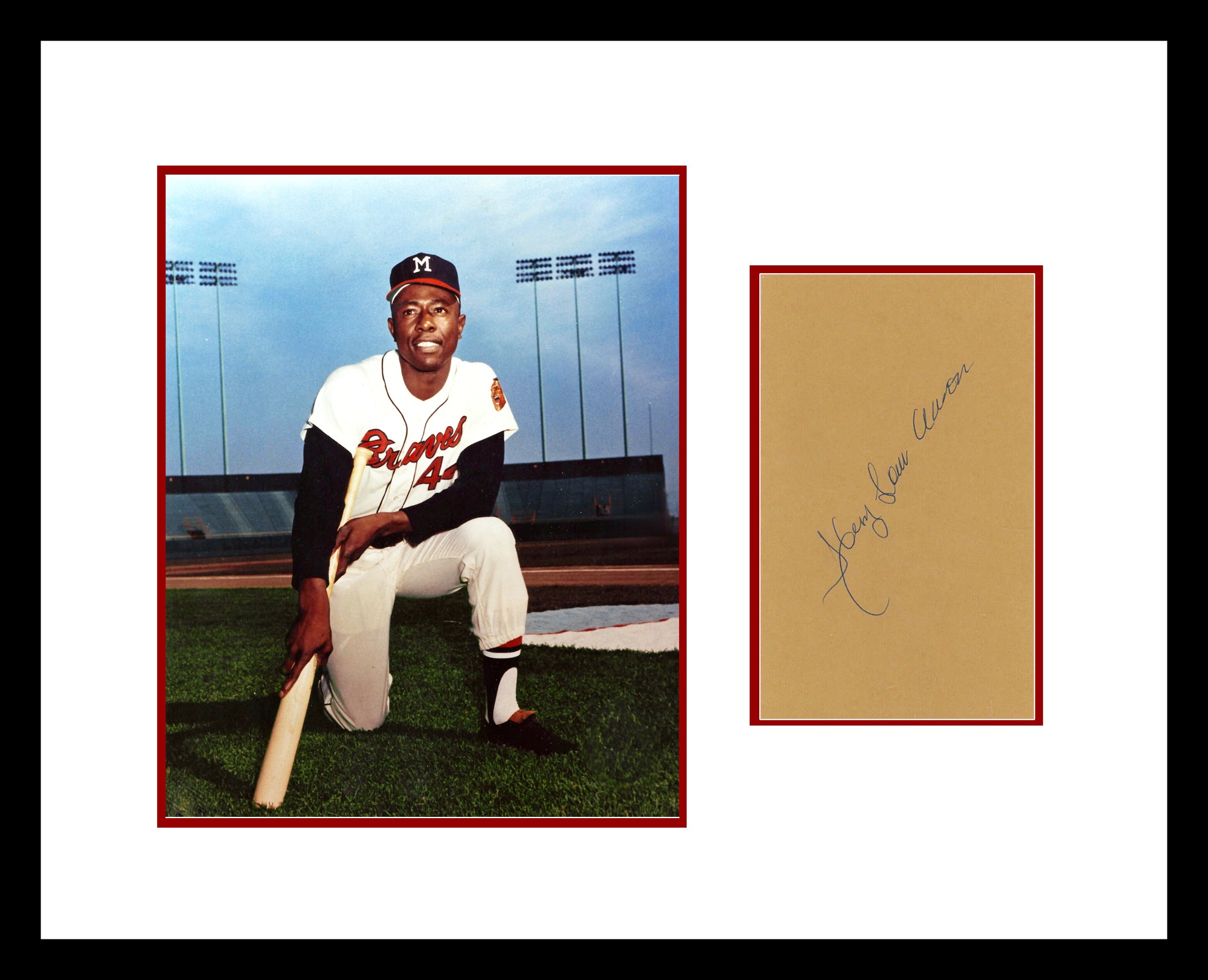 Hank Aaron Rare Full Name Signature Autograph Display. PSA