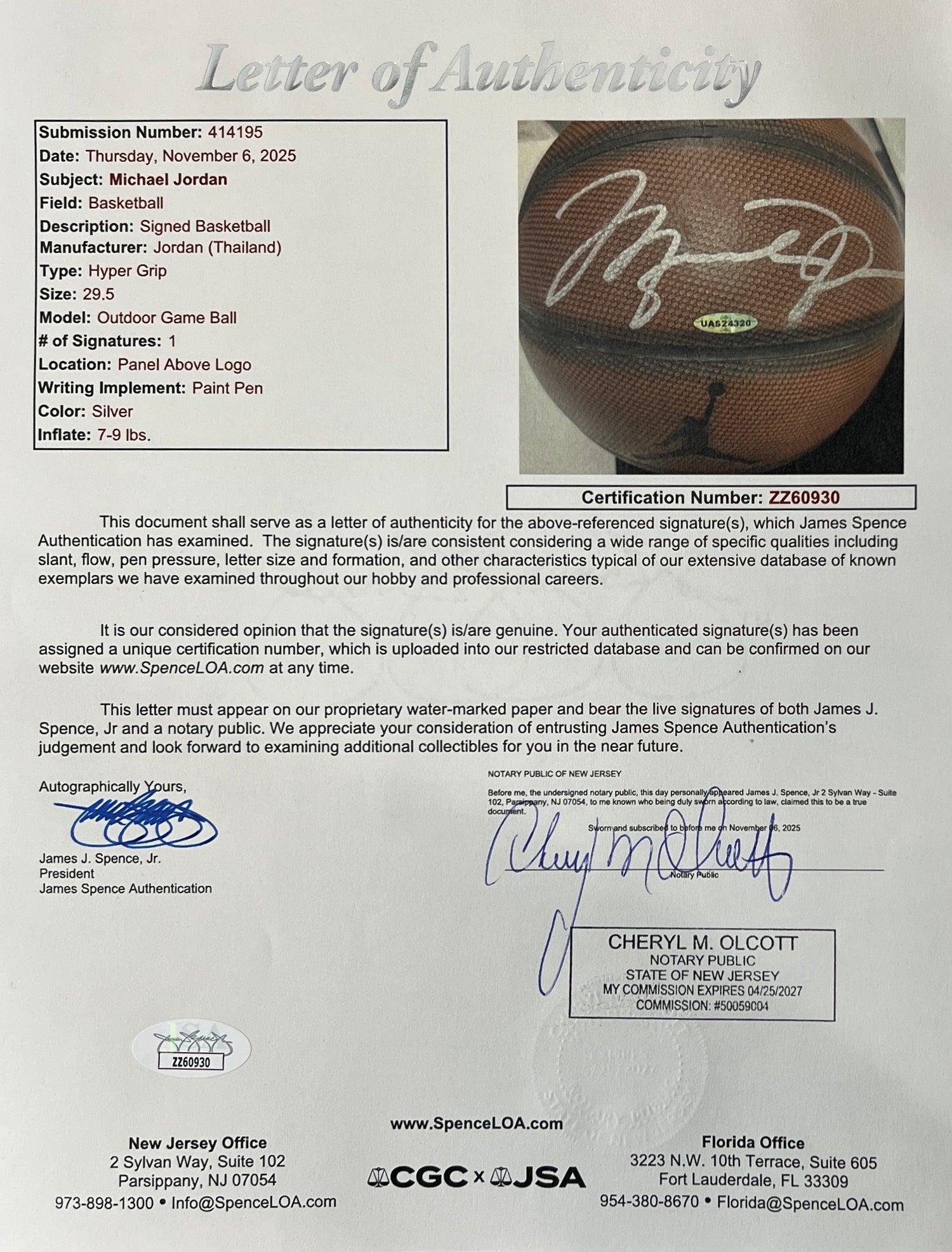 Michael Jordan Signed Basketball, Rare Air Jordan Jumpman Logo. UDA &amp; JSA