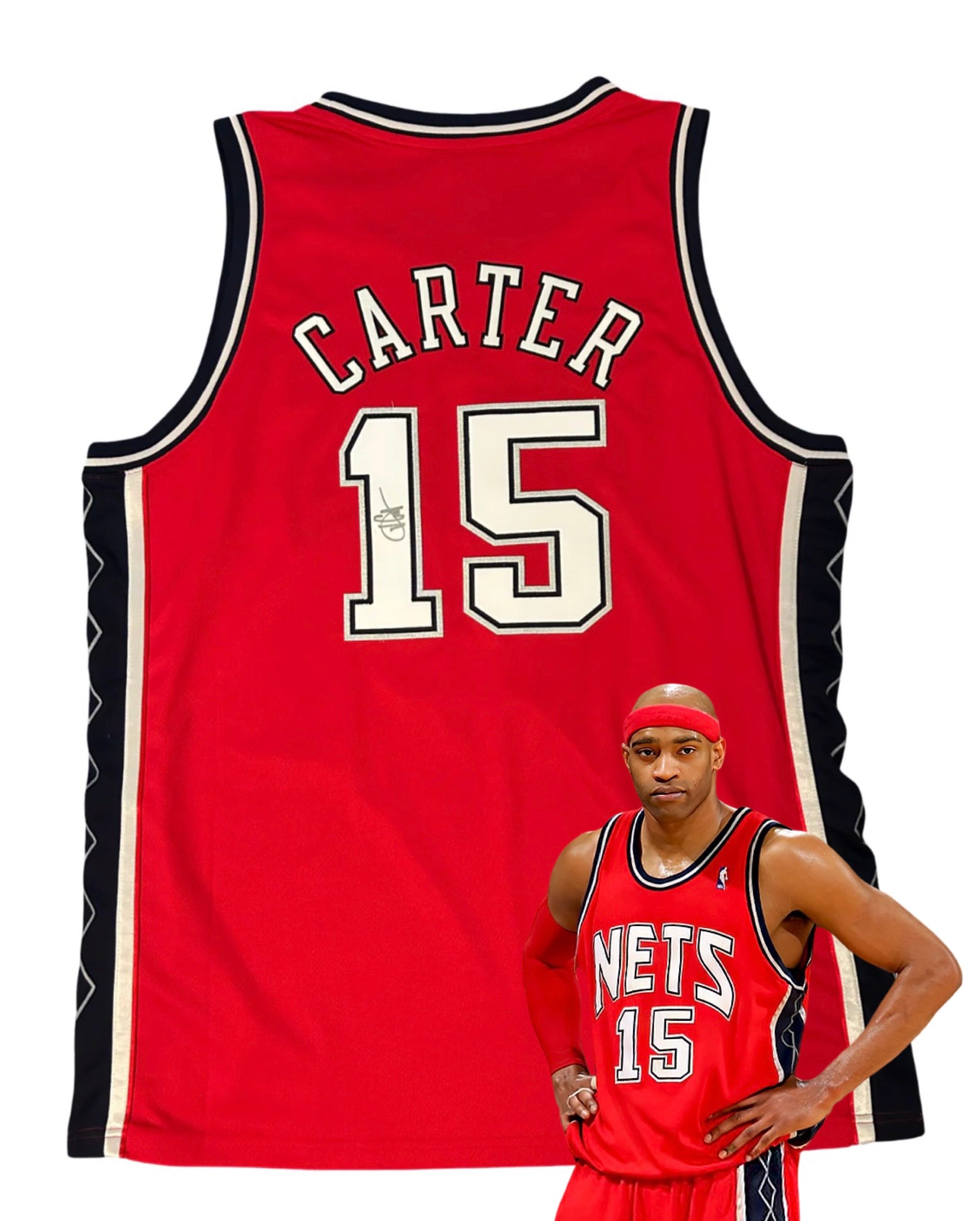 Vince Carter Signed Jersey, Authentic Adidas. NJ Nets Red. Large. JSA