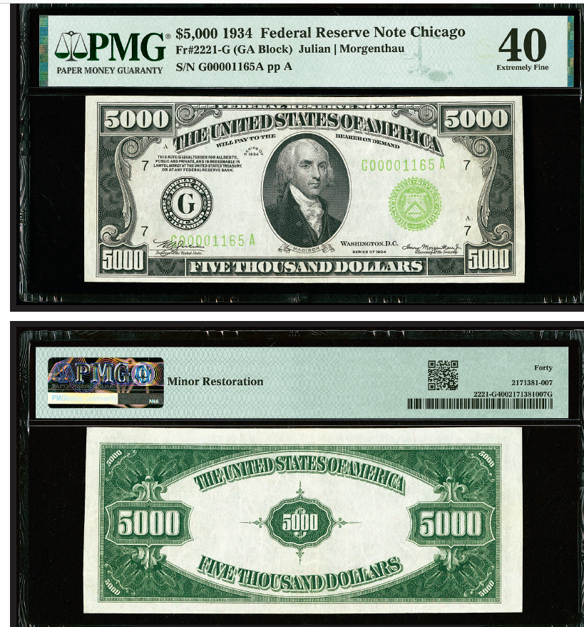 1934 $5,000 Federal Reserve Note, PMG 40