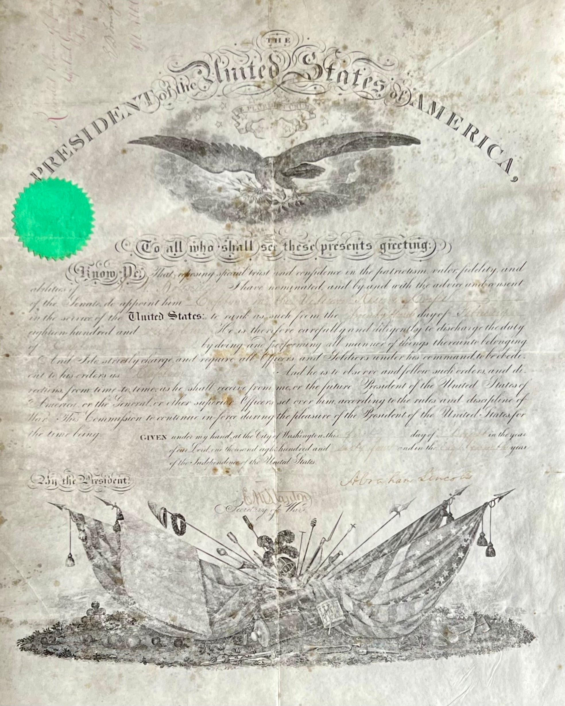 1864 Abraham Lincoln Signed Civil War Document PSA