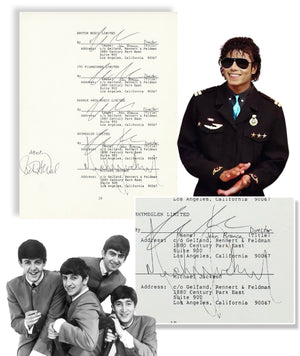 Michael Jackson Signed 1985 Beatles Music Catalog Purchase Document