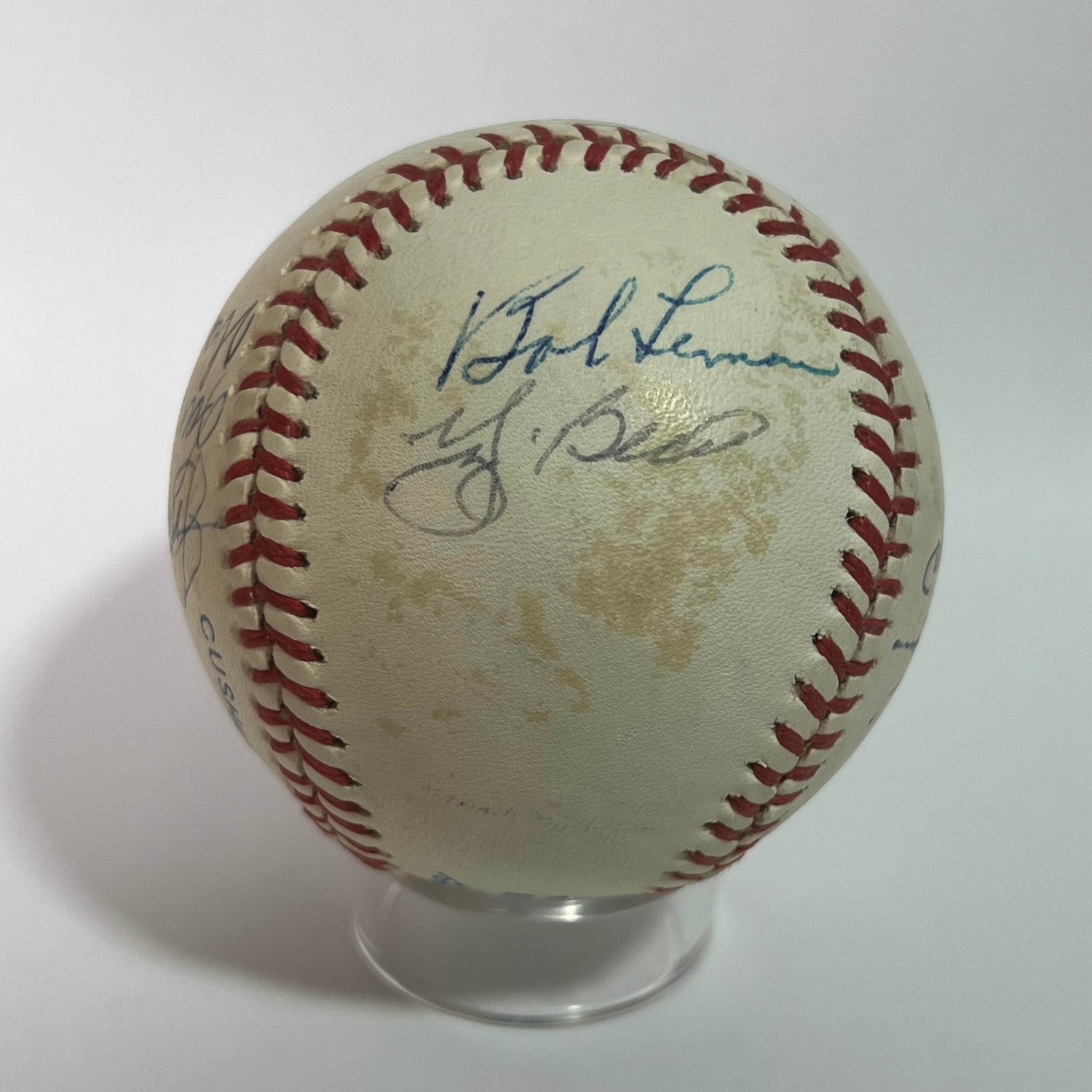 Hall of Fame Multi Signed Baseball. 11 Autographs Spahn Berra Kaline Kiner Sewell, JSA