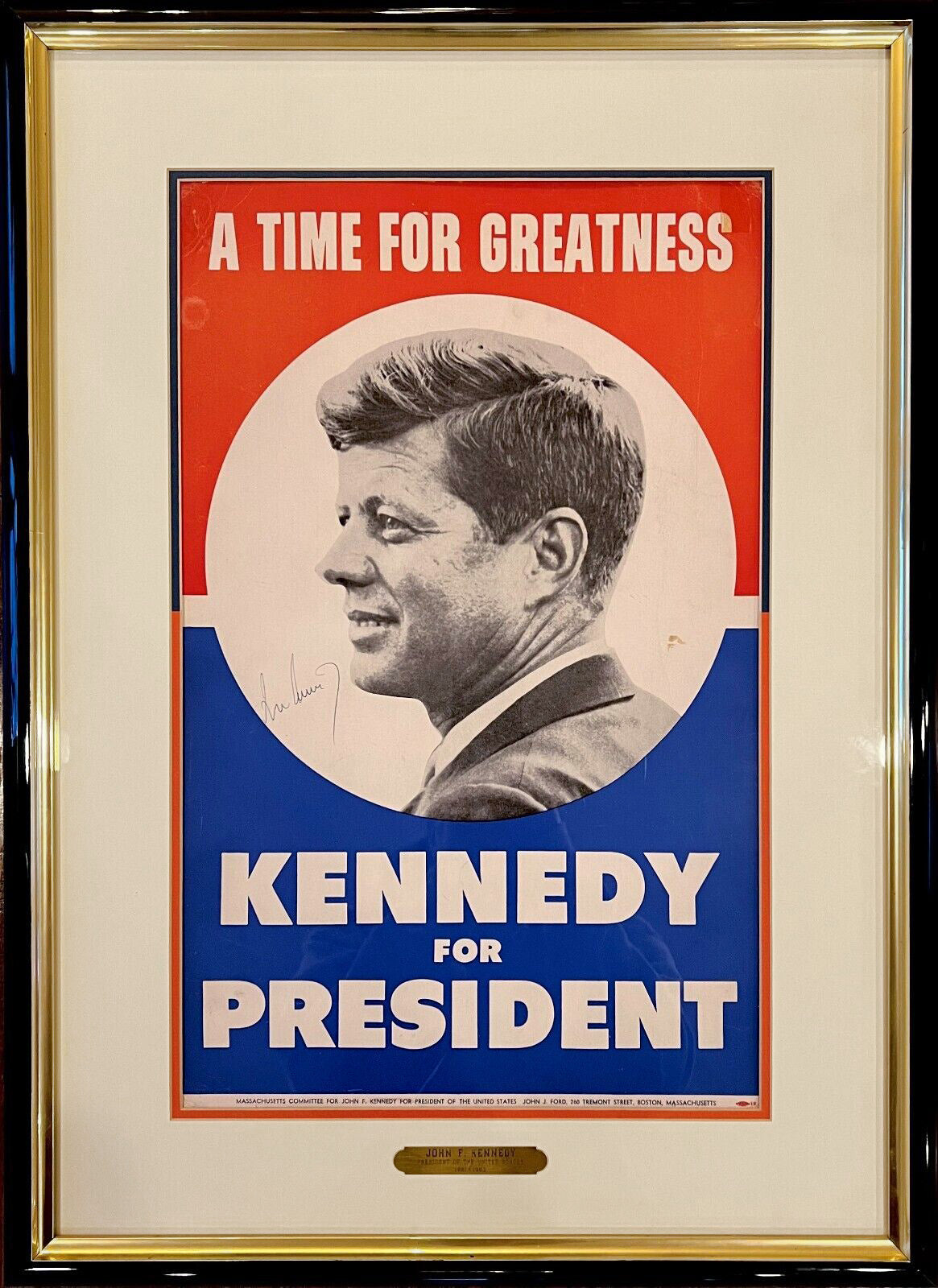 Original 1960 John F Kennedy JFK Signed Presidential Campaign Poster. Auto JSA