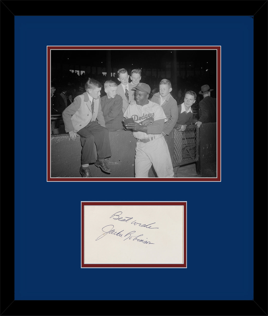 Jackie Robinson Signed Autograph Display. Inscribed &quot;Best Wishes&quot;. Auto PSA