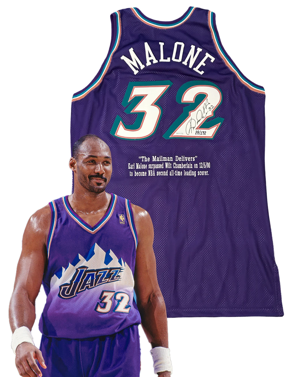Karl Malone Signed Jersey, Utah Jazz Pro Cut, Champion 52. UDA Upper Deck