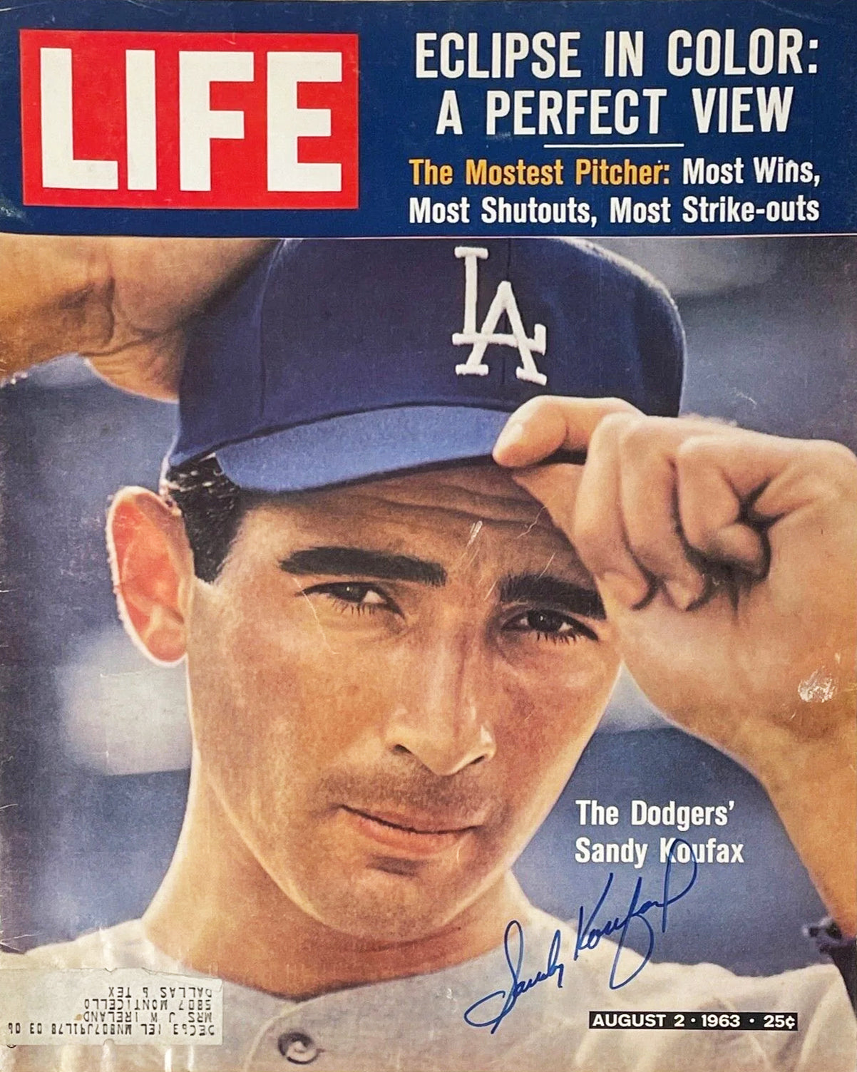 Signed Life Sandy Koufax Magazine. Los Angeles Dodgers. JSA