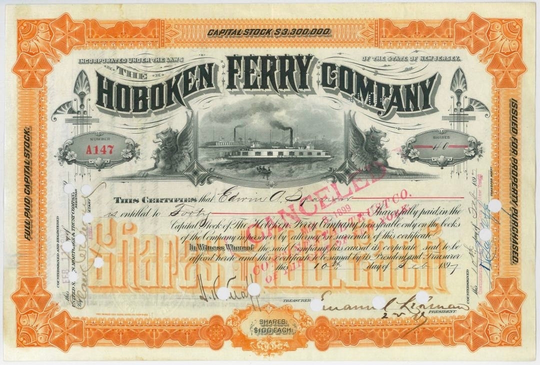 Emanuel Lehman (Lehman Bros) Signed Stock Certificate