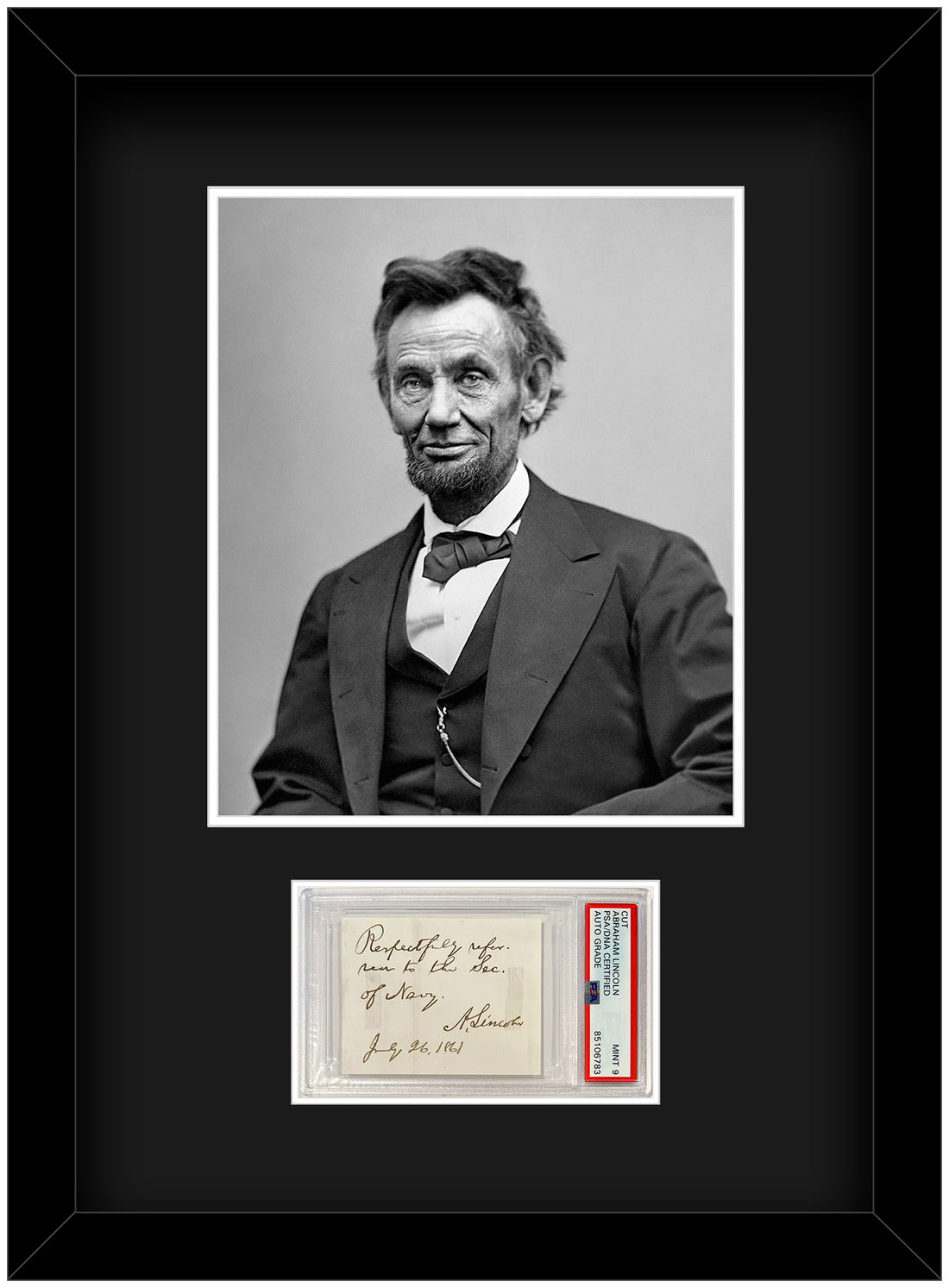 Rare President Abraham Lincoln Signed Civil War Autograph Signature. PSA Mint 9
