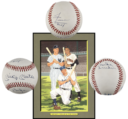 Mickey Mantle, Willie Mays &amp; Duke Snider Signed Baseball. High Grade. PSA 9.5