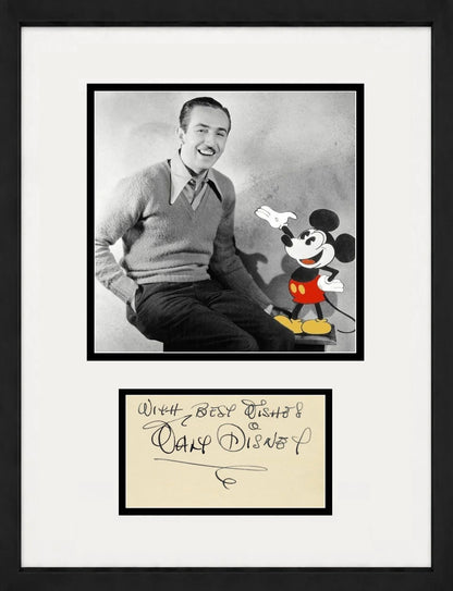 Walt Disney Signed Autograph Display. "Best Wishes" Inscribed Signature. JSA LOA
