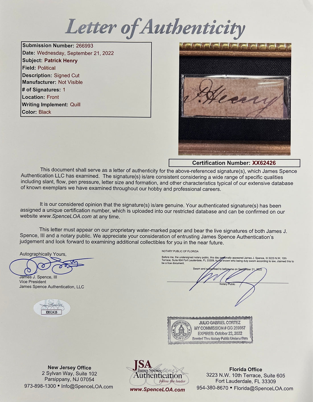 Patrick Henry Signed Photo Display