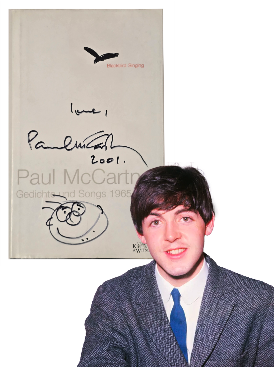 Paul McCartney Signed and Drawn Sketch, Blackbird Singing: Poems and Lyrics. JSA