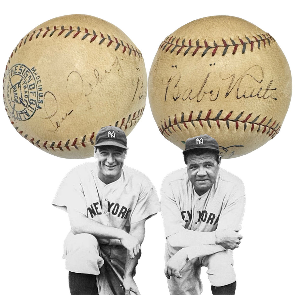 Babe Ruth &amp; Lou Gehrig Dual Signed Official American League Baseball. PSA JSA0