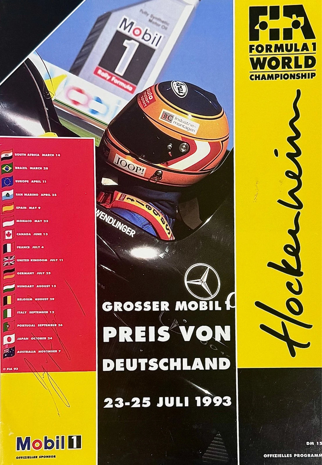 Ayrton Senna Signed 1993 F1 World Championship Program Cover. Auto JSA