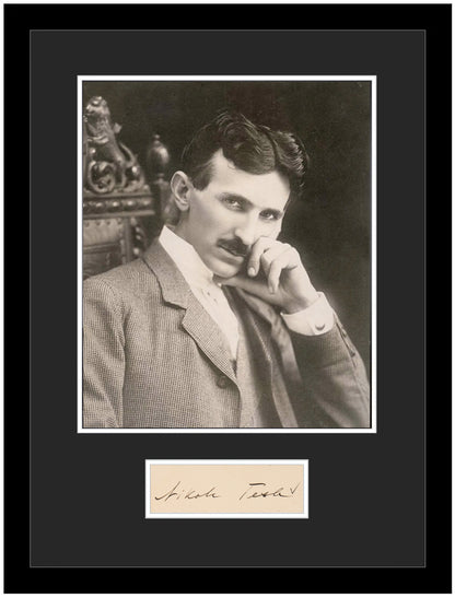 Nikola Tesla Autograph Exceedingly Rare, Custom Framed. PSA Authenticated.