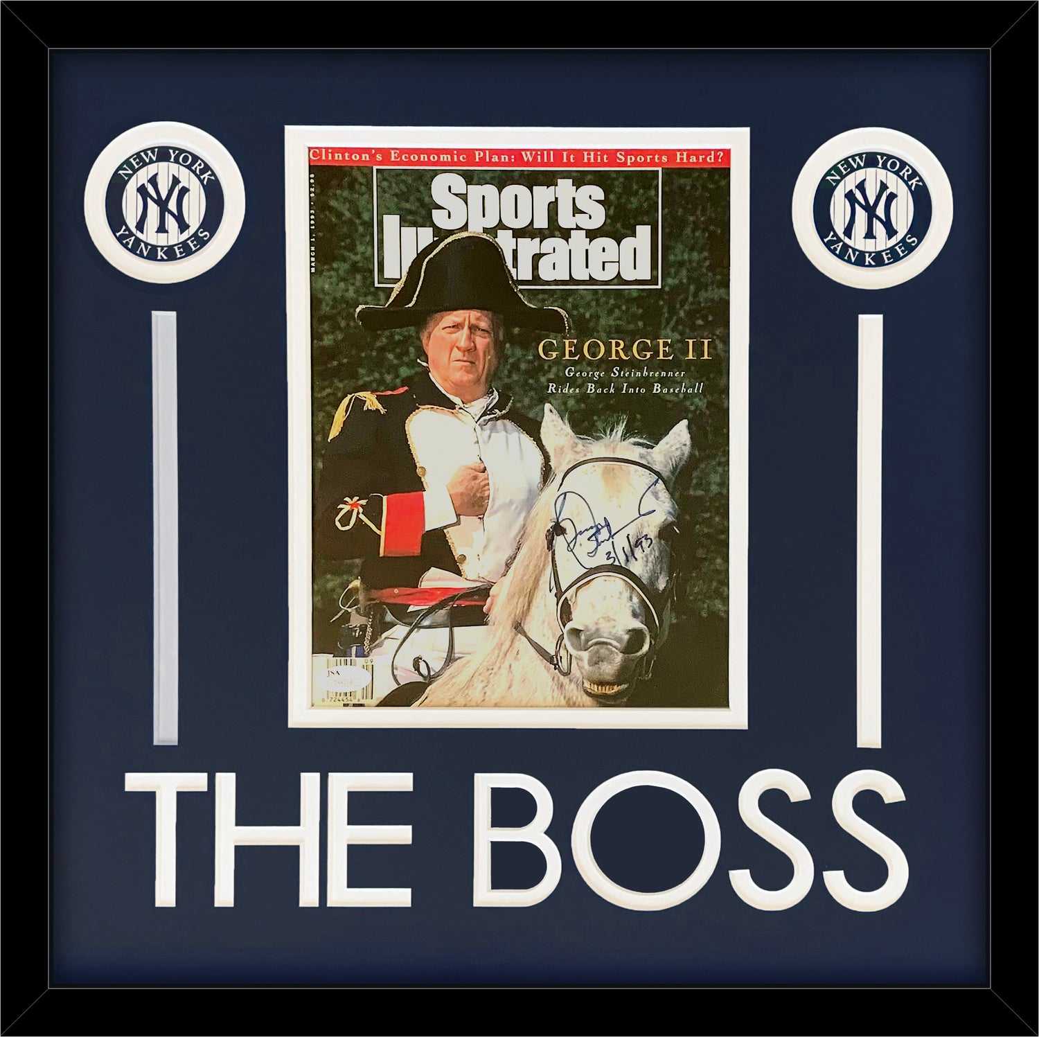 George Steinbrenner Signed Sports Illustrated, The Boss Custom Framed. Auto JSA