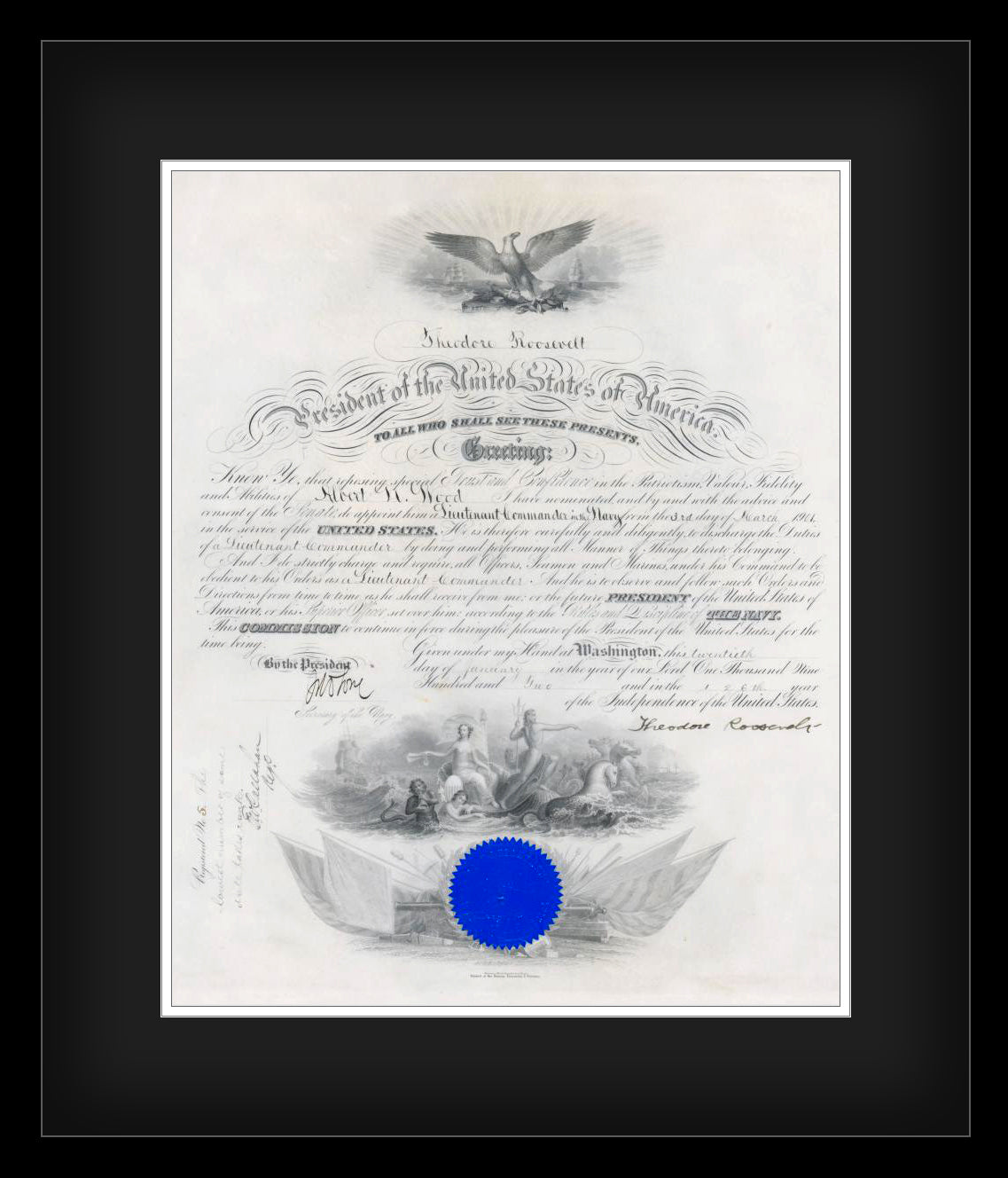 President Theodore Roosevelt Signed 1902 Naval Appointment Document