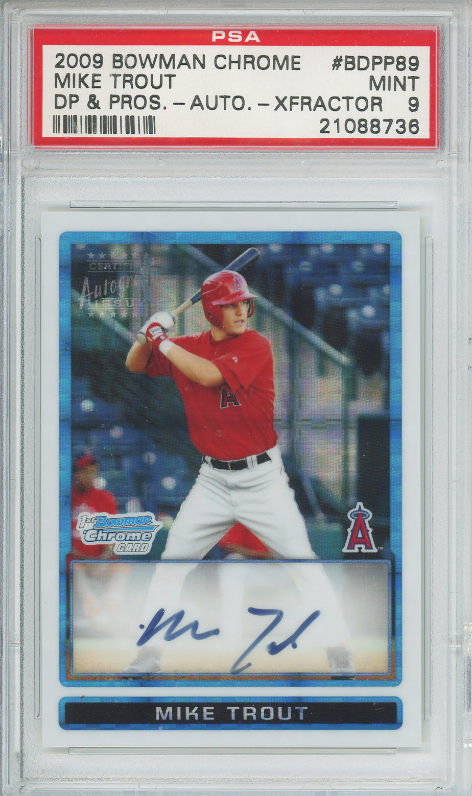 2009 Mike Trout Bowman Chrome Rookie Auto XFractor BDPP89, PSA 9 Mint. /225