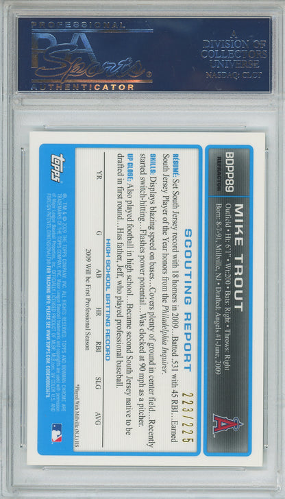 2009 Mike Trout Bowman Chrome Rookie Auto XFractor BDPP89, PSA 9 Mint. /225