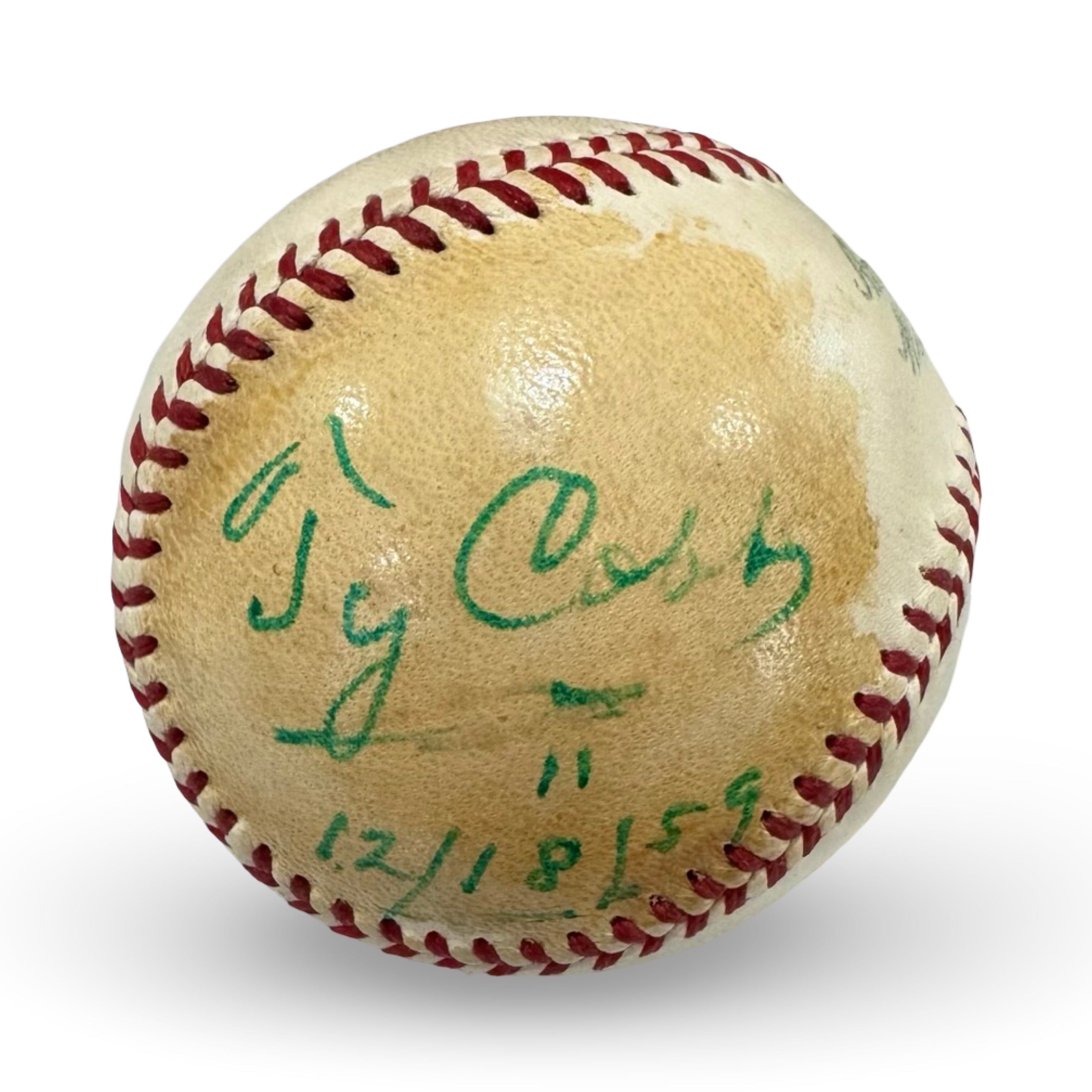 Ty Cobb Single Signed Baseball, Inscribed 1959. Official AL Ball. PSA