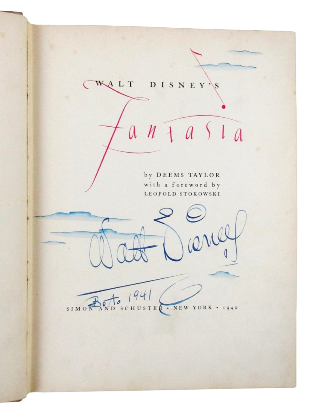 Rare Walt Disney Signed &amp; Inscribed 1st Edition Fantasia Book, JSA