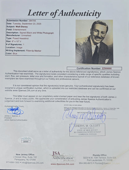 Rare Walt Disney Vintage Signed Photo. JSA