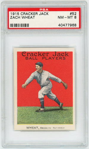 1915 Cracker Jack Zach Wheat, #52. Hall of Famer. PSA 8 NM-MT