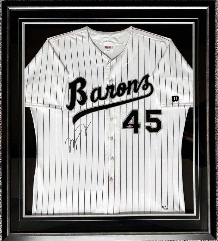 Michael Jordan Signed Birmingham Barons Jersey. Framed