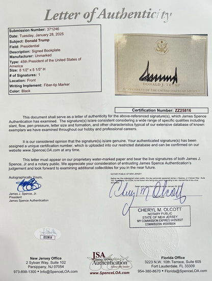 President Donald Trump Signed Autograph Display. PSA