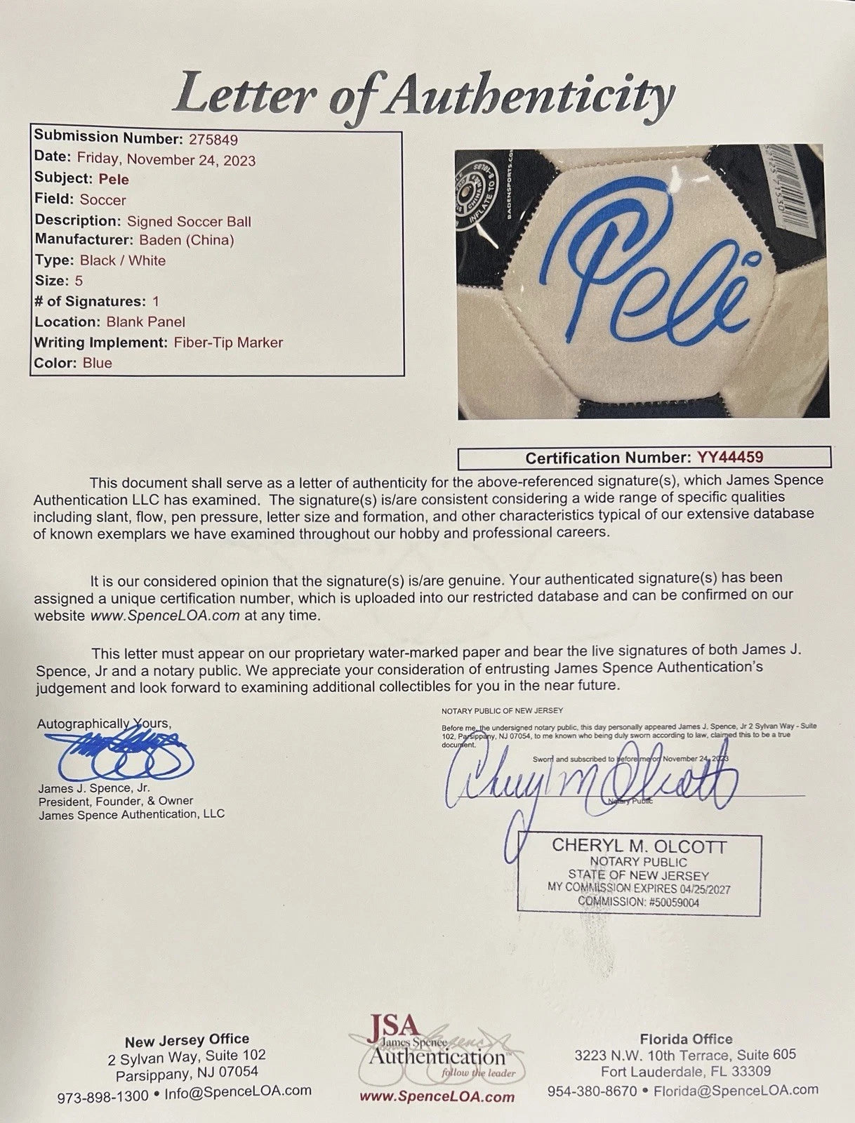Pele Signed Soccer Ball. Greatest Player Ever. Autographed, JSA