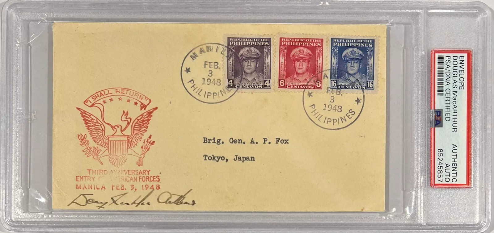 General Douglas MacArthur Signed Envelope. PSA/DNA