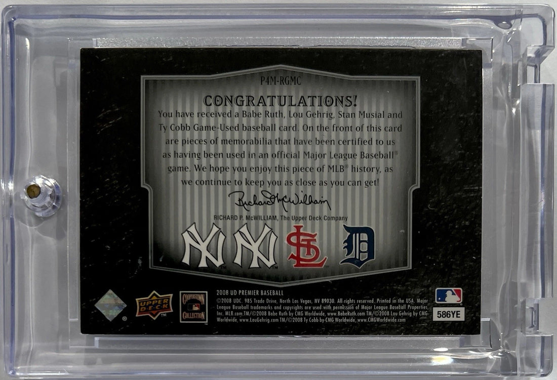 2008 Upper Deck Premier Foursome Babe Ruth Lou Gehrig Stan Musial Ty Cobb.  Game