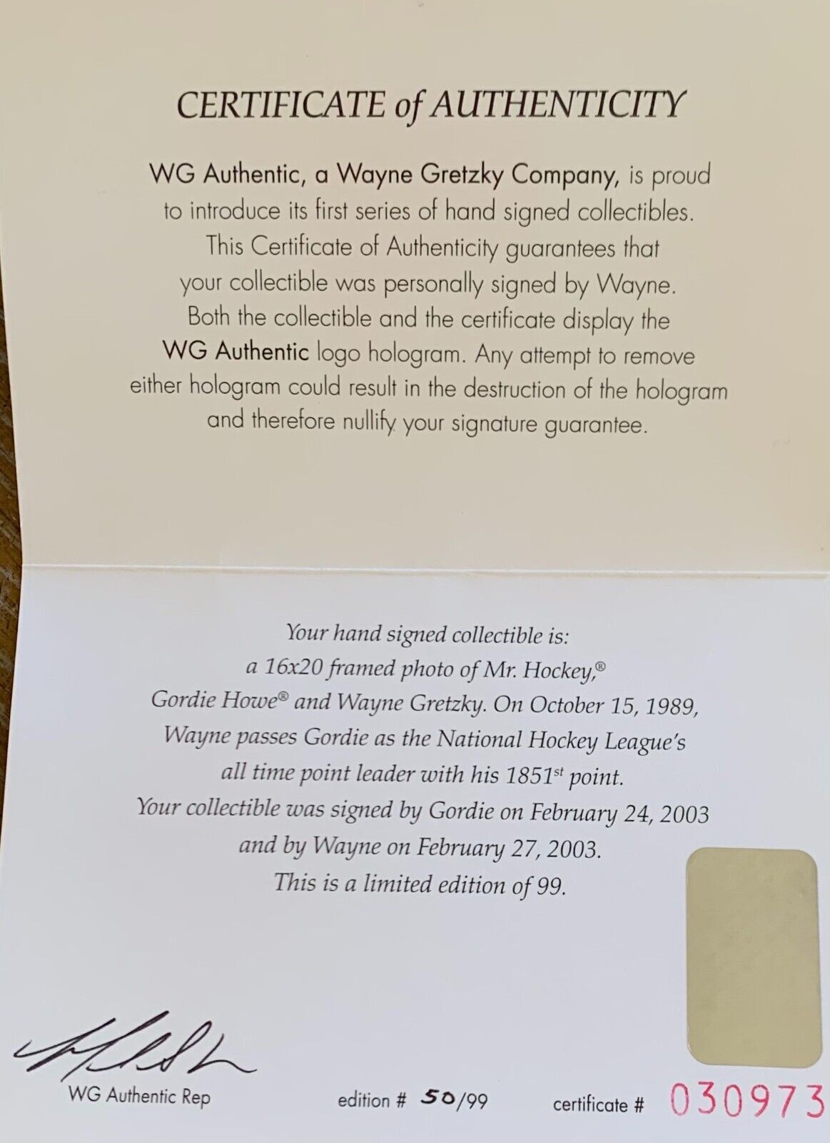 Wayne Greztky &amp; Gordie Howe Signed 16x20 Photo, Limited Edition. Auto JSA WGA