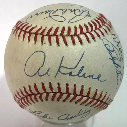 Hall of Fame Multi Signed Baseball. 14 Autographs Mathews, Spahn Berra Kaline Kiner Sewell, JSA