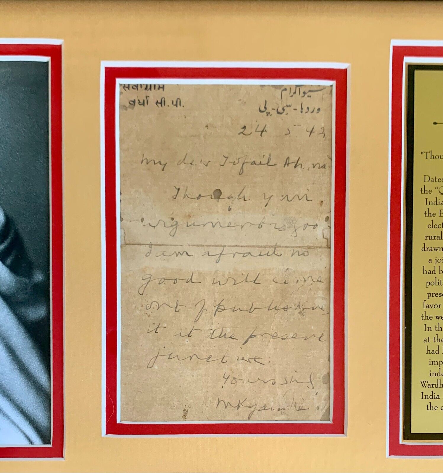 Mahatma Gandhi Signed Autograph Letter. 2 Weeks Before Arrest. Signature PSA.