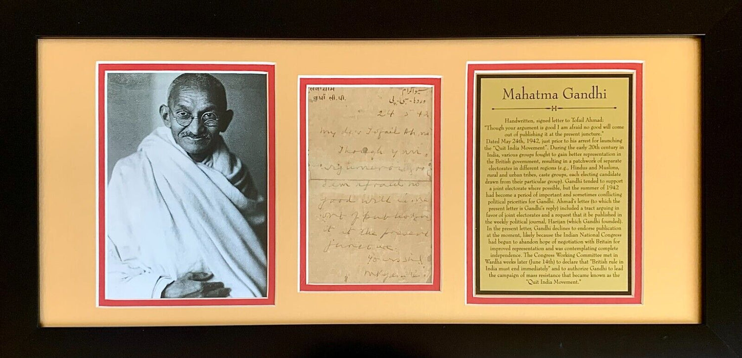 Mahatma Gandhi Signed Autograph Letter. 2 Weeks Before Arrest. Signature PSA.