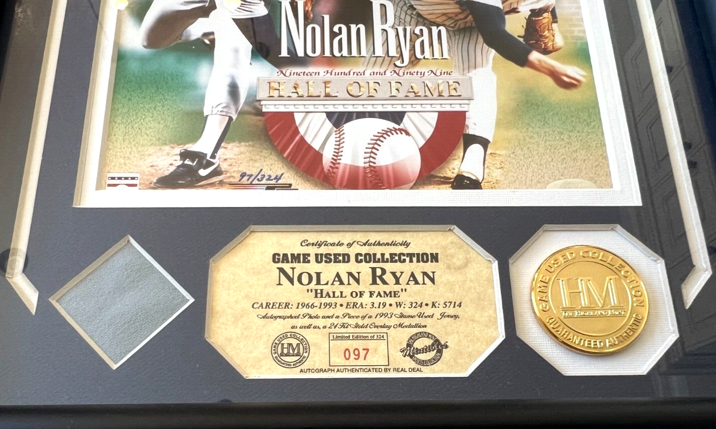 Nolan Ryan Game Used Jersey + Signed Hall of Fame Photo Auto JSA Highland Mint