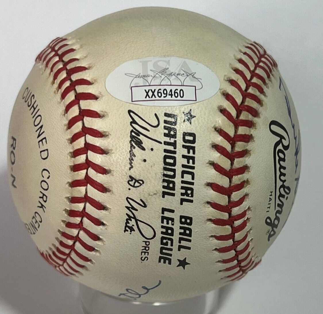 NY Centerfielders Mickey Mantle Willie Mays Duke Snider Signed Baseball JSA Auto