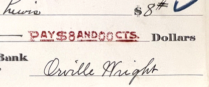 Orville Wright Signed Check Dated March 1927 Autographed Original Signature COA