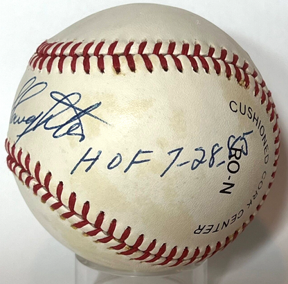 Enos Slaughter HOF Inscribed Signed Autograph Baseball. Cardinals JSA signature