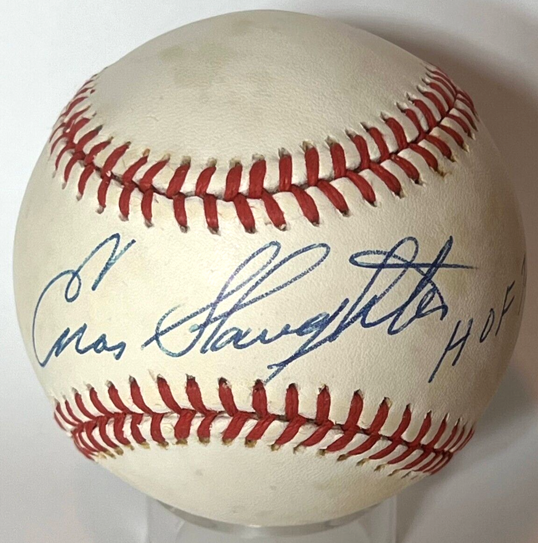 Enos Slaughter HOF Inscribed Signed Autograph Baseball. Cardinals JSA signature