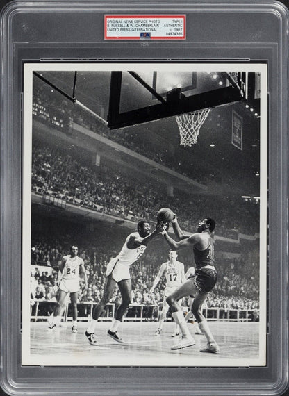 1967 Bill Russell Wilt Chamberlain Type 1 Photograph NBA Playoffs Photo PSA