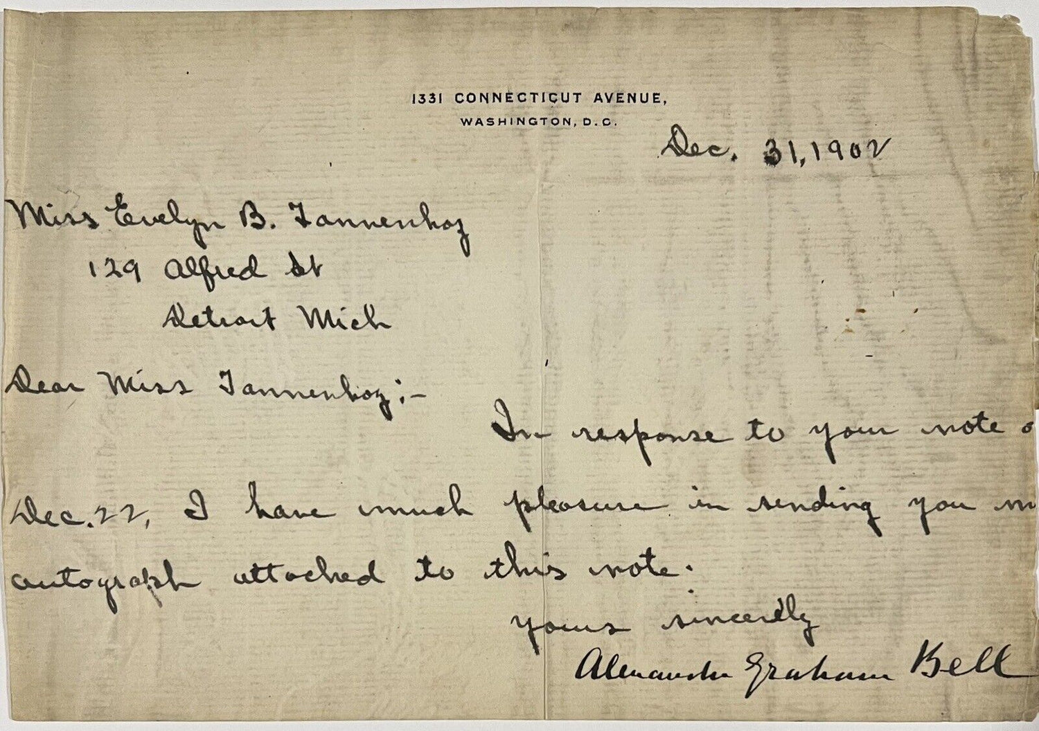Rare Alexander Graham Bell Signed Letter. Autograph Request. Inventor PSA
